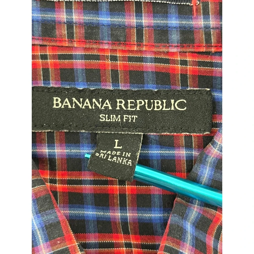 Banana Republic Mens Slim Fit Western Plaid Snap Front Shirt Red Blue‎ L V/1204